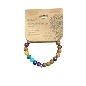 Henna Shoppe 7 Chakra Tiger’s Eye Bracelet Beaded Stretch NWT